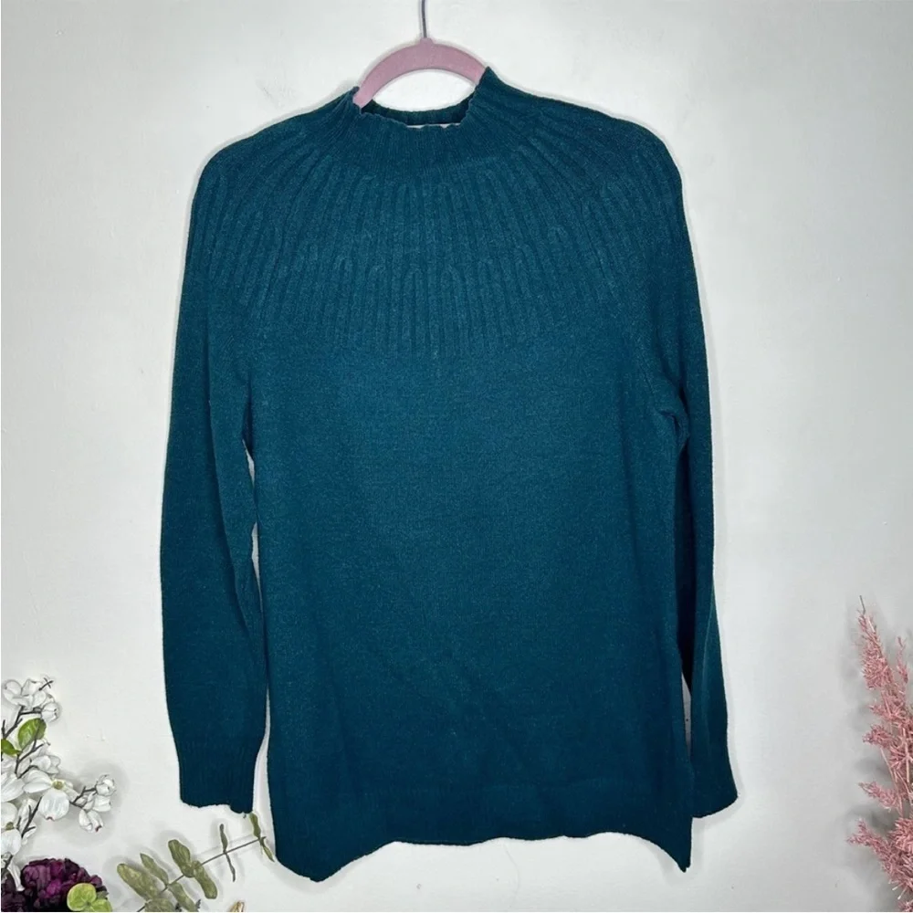 Anthropologie Welford Mock Neck Deep Teal Crew Neck Sweater Sz XS